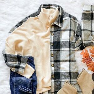 Women's Casual Shacket Jacket Plaid Shirts Flannel Blouses Button-Down Shirts